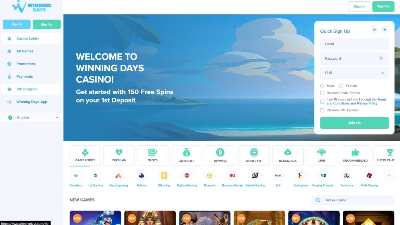 Winning Days Casino Screenshot